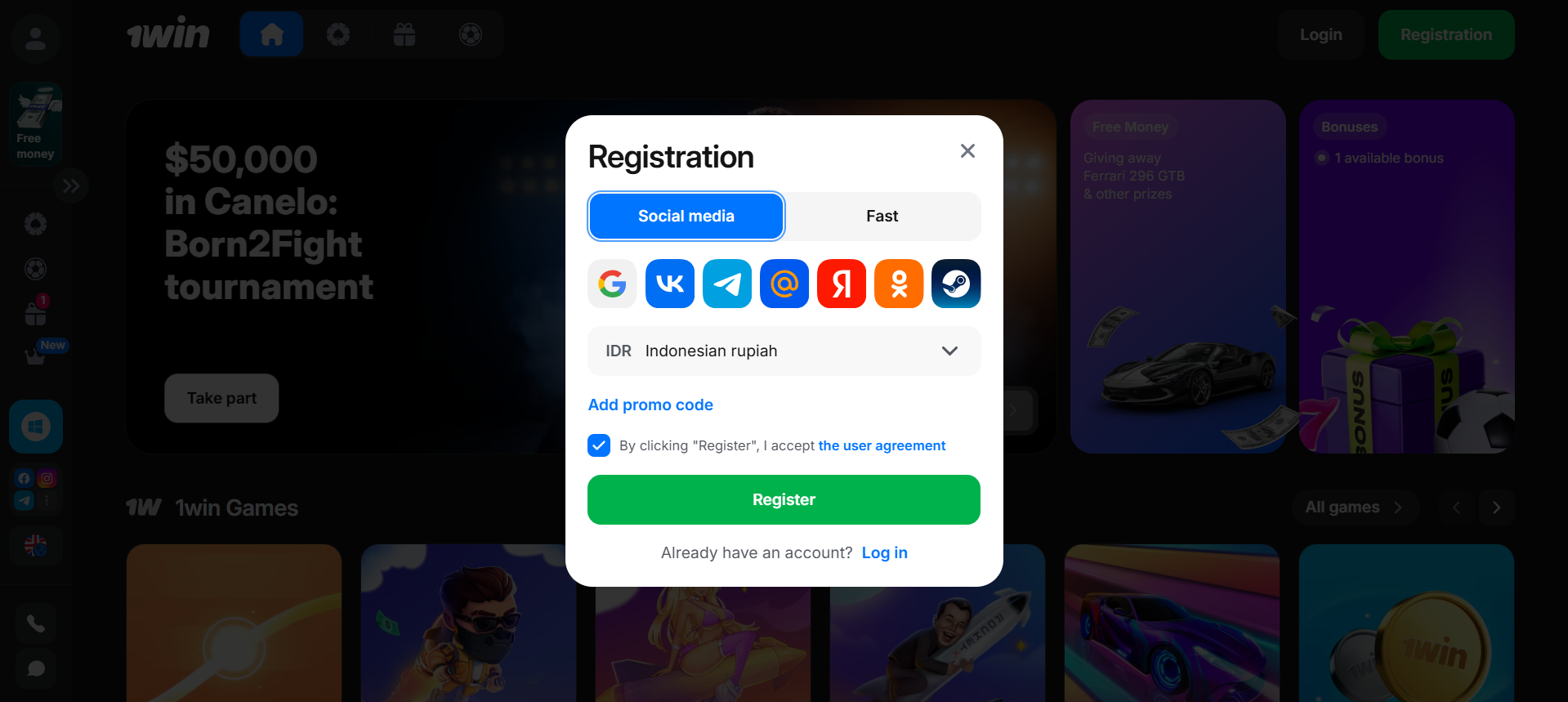 How to sign up and log in on 1win Indonesia website?